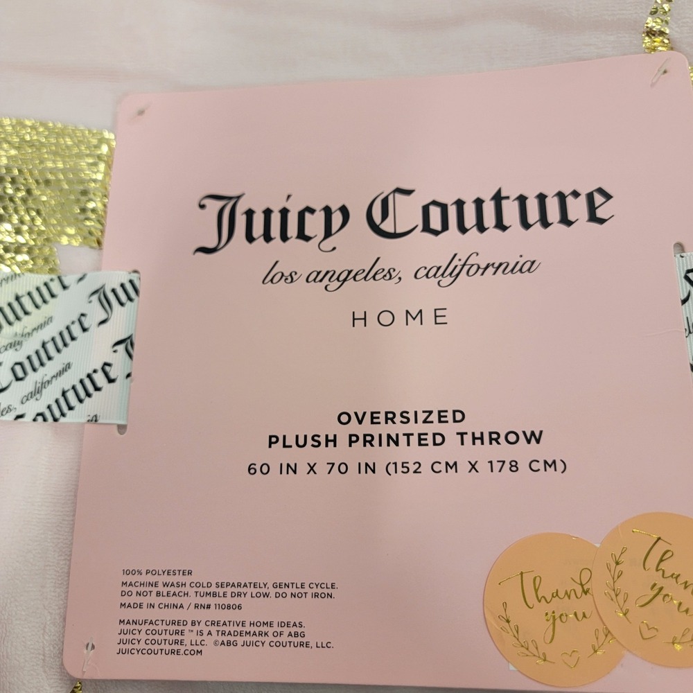 NEW Juicy Couture OVERSIZED Pink Gold Crown Shimmer Printed Throw Blanket 60x70 - Picture 3 of 5